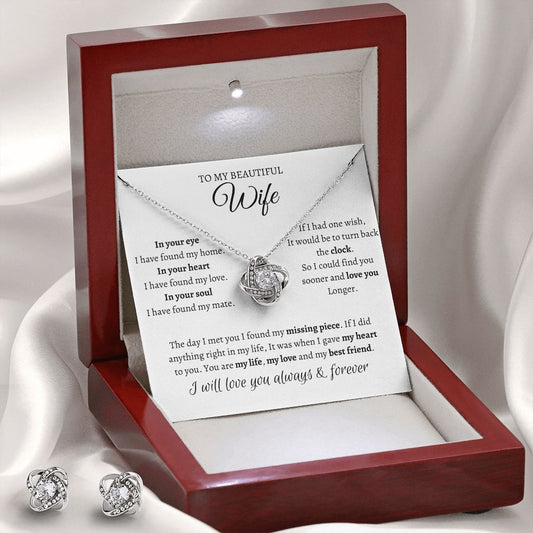 To My Beautiful Wife | My Missing Piece | Love Knot Earring & Necklace Set