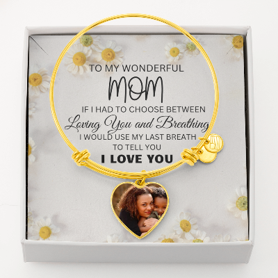 Mother's Day Heart Bangle Bracelet | To Mom | From Daughter or Son